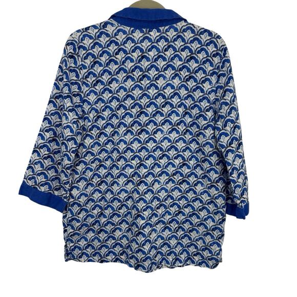 Sigrid Olsen Linen Tunic Size Large Blue Pattern V Neck 3/4 Sleeve Pullover - Picture 3 of 8